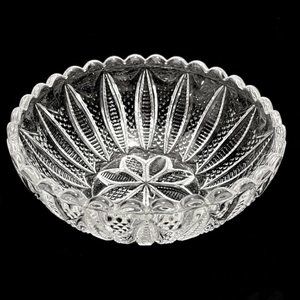 Antique c.1900 Zippered Finecut EAPG Berry Bowl Clear Pressed Glass Fine Cut